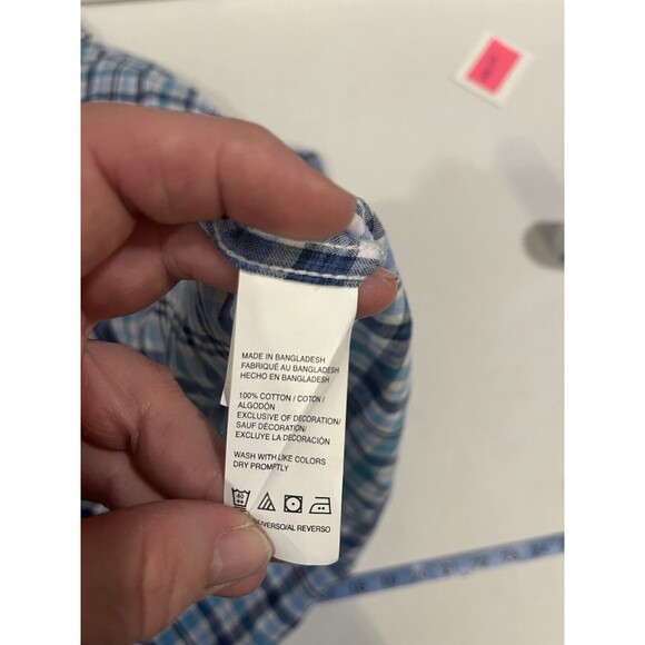 Izod Saltwater Short Sleeve Button Up Shirt Mens XXL Blue White Plaid Cotton - Picture 8 of 11